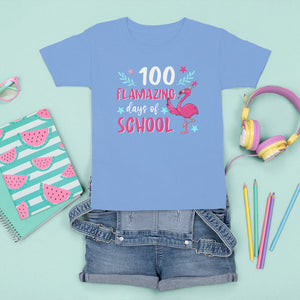 100th Day Of School T Shirt For Kid 100 Flamazing Days Flamingo TS09 Carolina Blue Printyourwear