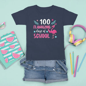 100th Day Of School T Shirt For Kid 100 Flamazing Days Flamingo TS09 Navy Printyourwear