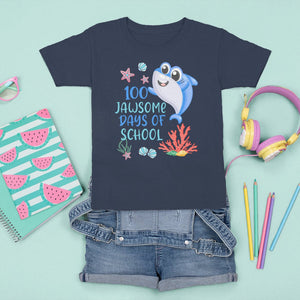 100th Day Of School T Shirt For Kid 100 Jawsome Days Funny Shark TS09 Navy Printyourwear