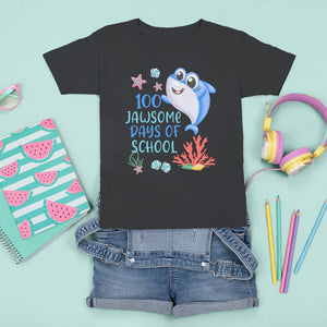 100th Day Of School T Shirt For Kid 100 Jawsome Days Funny Shark TS09 Black Printyourwear