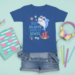 100th Day Of School T Shirt For Kid 100 Jawsome Days Funny Shark TS09 Royal Blue Printyourwear