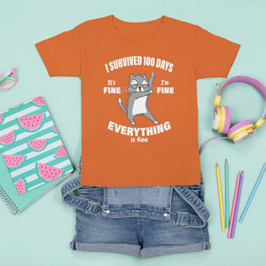 100th Day Of School T Shirt For Kid Funny Cat Everything Is Fine I Survived 100 Days TS09 Orange Printyourwear
