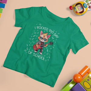 100th Day Of School T Shirt For Kid I Rocked 100 Days Funny Cat Play Guitar Rock Lover TS09 Irish Green Printyourwear
