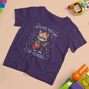 100th Day Of School T Shirt For Kid I Rocked 100 Days Funny Cat Play Guitar Rock Lover TS09 Purple Printyourwear