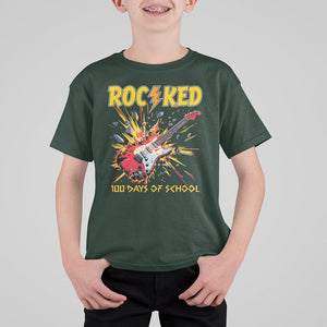 100th Day Of School T Shirt For Kid I Rocked 100 Days Funny Rock Lover Guitar TS09 Dark Forest Green Printyourwear