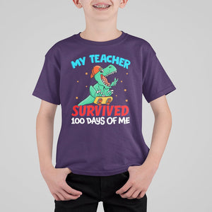 100th Day Of School T Shirt For Kid My Teacher Survived 100 Days Of Me Funny Dinosaur TS09 Purple Printyourwear