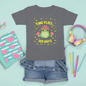 100th Day Of School T Shirt For Kid Time Flies Frog 100 Days TS09 Charcoal Printyourwear