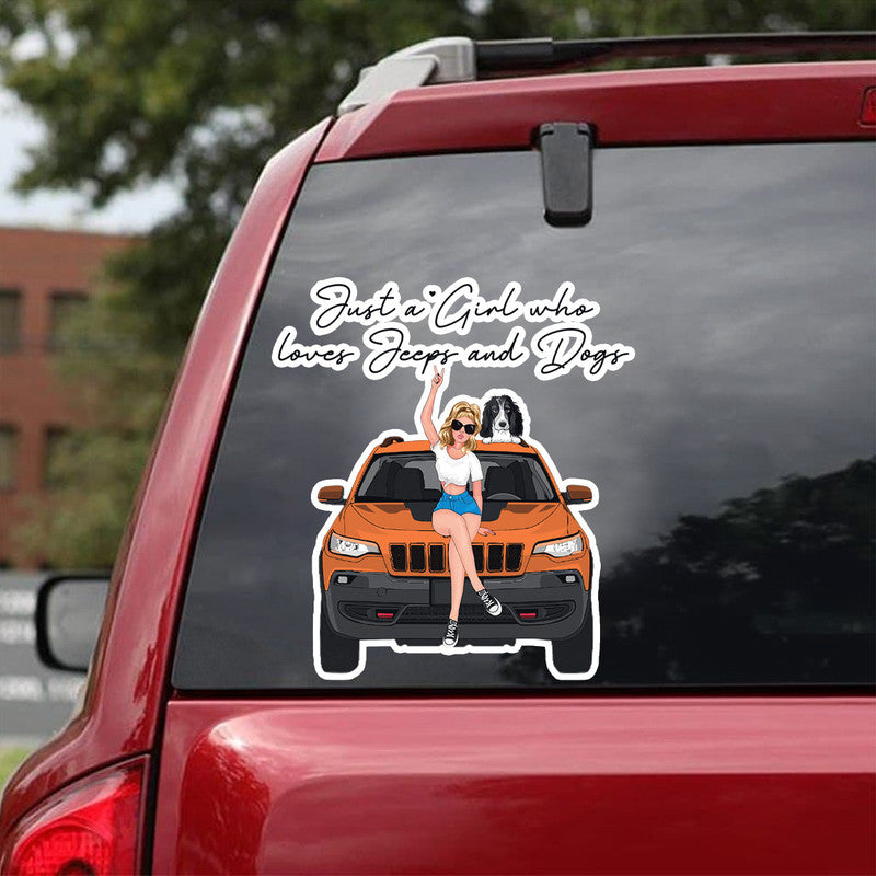 Personalized New Jeep Cherokee Just A Girl Who Loves Jeeps and Dogs Decal CTM 13x13cm Custom - Printyourwear