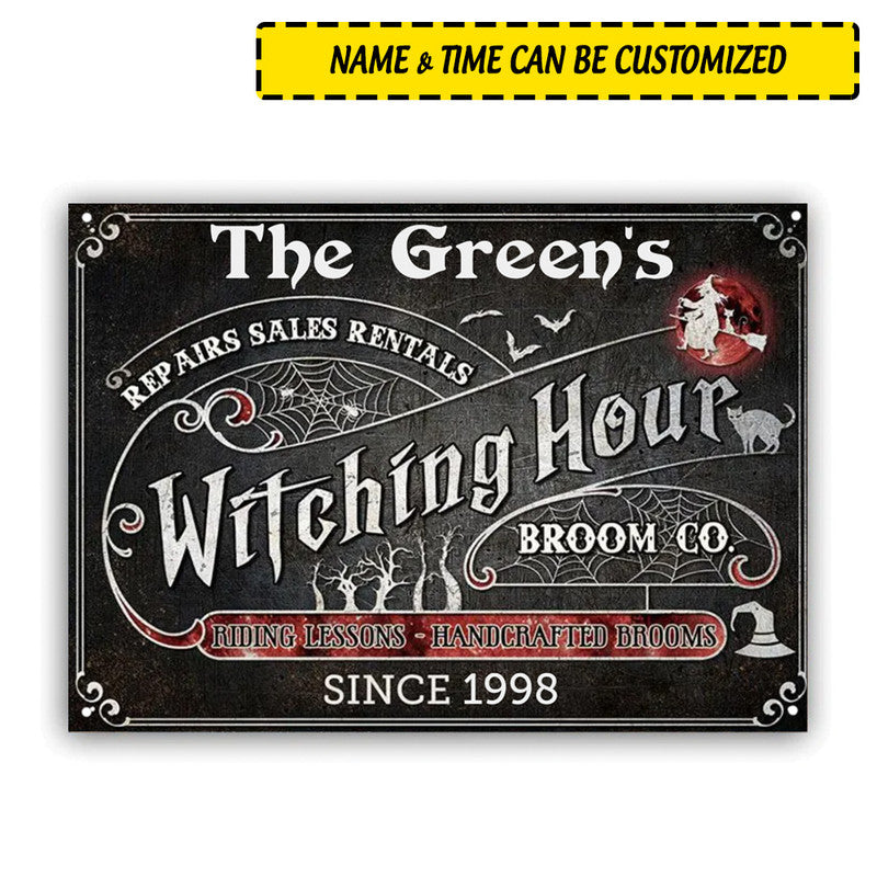 Halloween Personalized Metal Signs Witch Witching Hour Broom CTM One Size 24x18 inch (60.96x45.72 cm) Custom - Printyourwear
