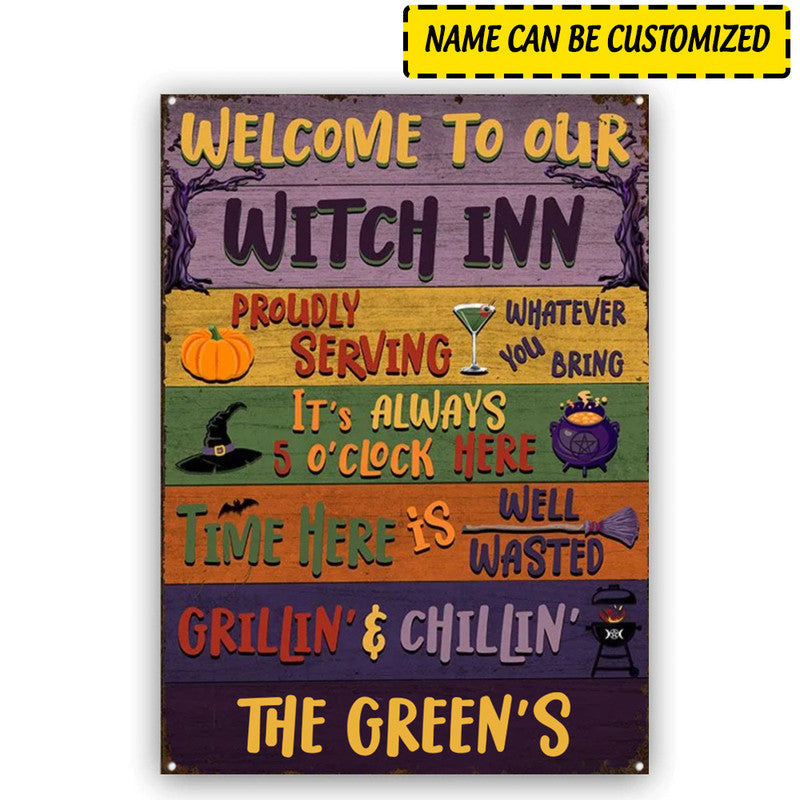 Halloween Personalized Metal Signs Witch Inn Welcome CTM One Size 24x18 inch (60.96x45.72 cm) Custom - Printyourwear