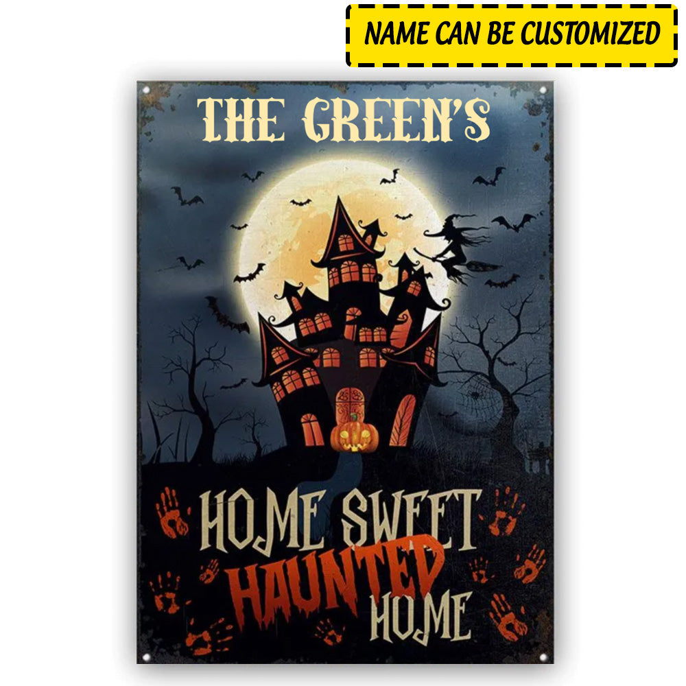 Halloween Personalized Metal Signs Happy Halloween Haunted Home CTM One Size 24x18 inch (60.96x45.72 cm) Custom - Printyourwear
