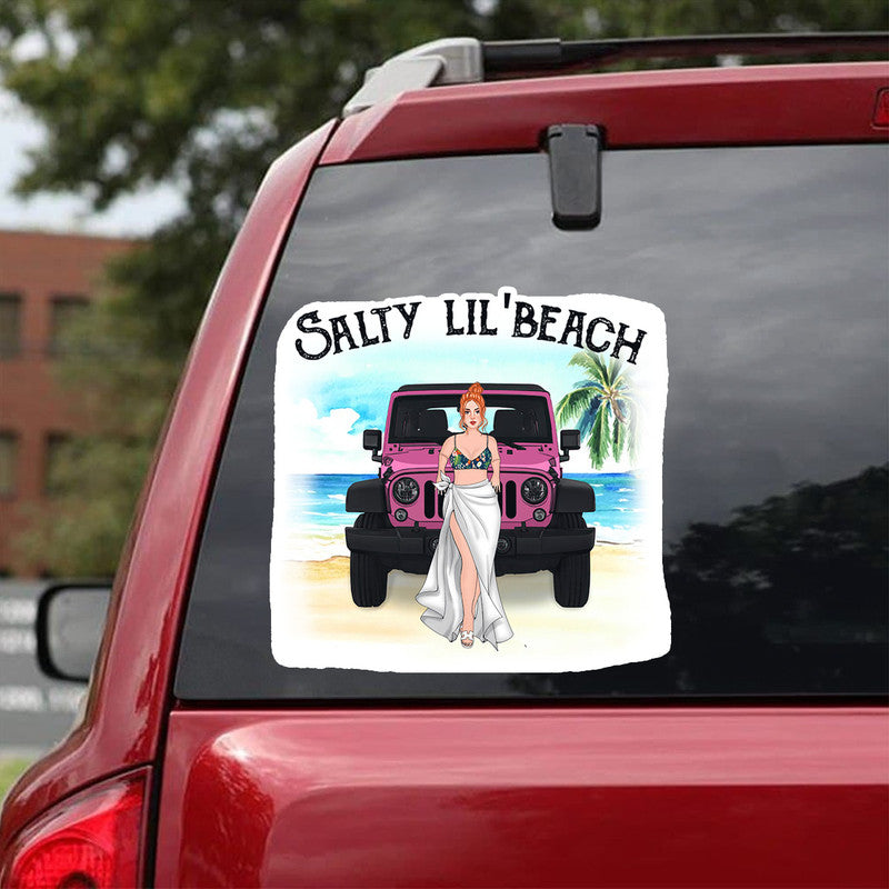Personalized Jeep Decal Salty Lilbeach Jeep Girl At The Beach CTM 13x13cm Custom - Printyourwear