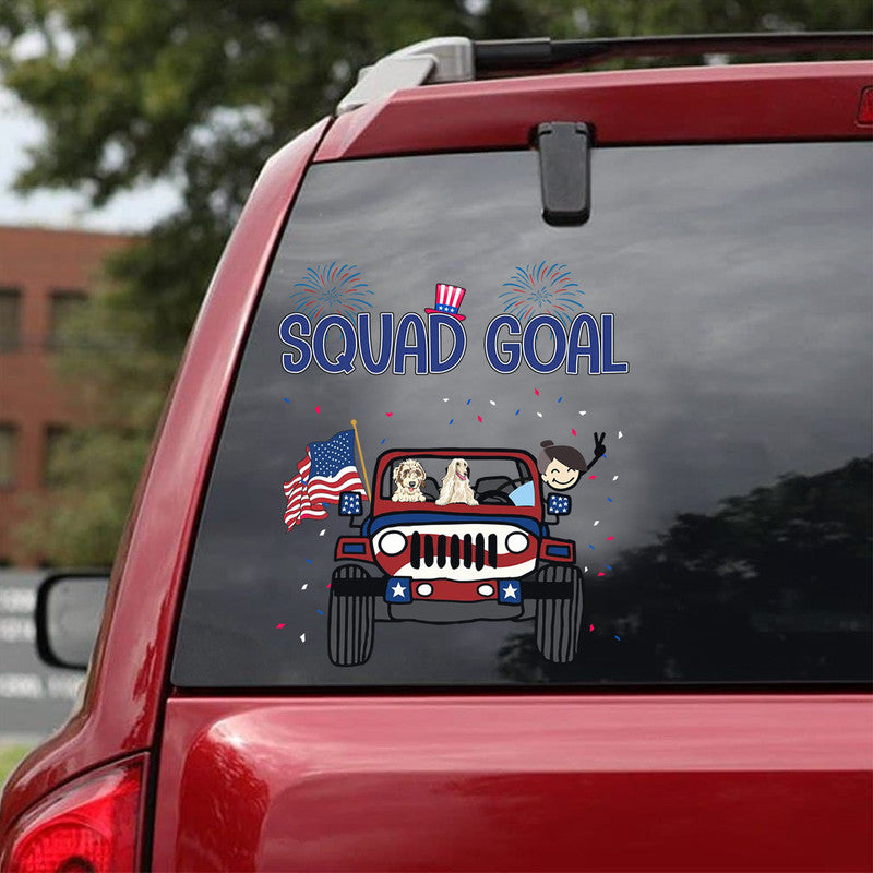 Personalized Jeep Decal Squad Goal 4th Of July Jeep and Girl Dog CTM 13x13cm Custom - Printyourwear