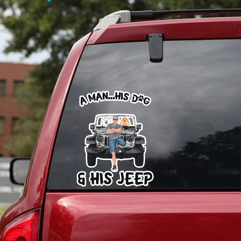 Personalized Jeep Decal A Man His Dogs and His Jeep CTM 13x13cm Custom - Printyourwear