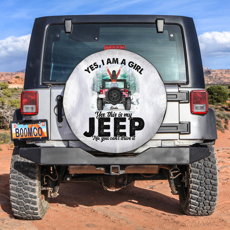 Custom Jeep Tire Cover With Camera Hole, Yes I Am A Girl Yes This Is My Jeep Spare Tire Cover CTM00 Custom - Printyourwear