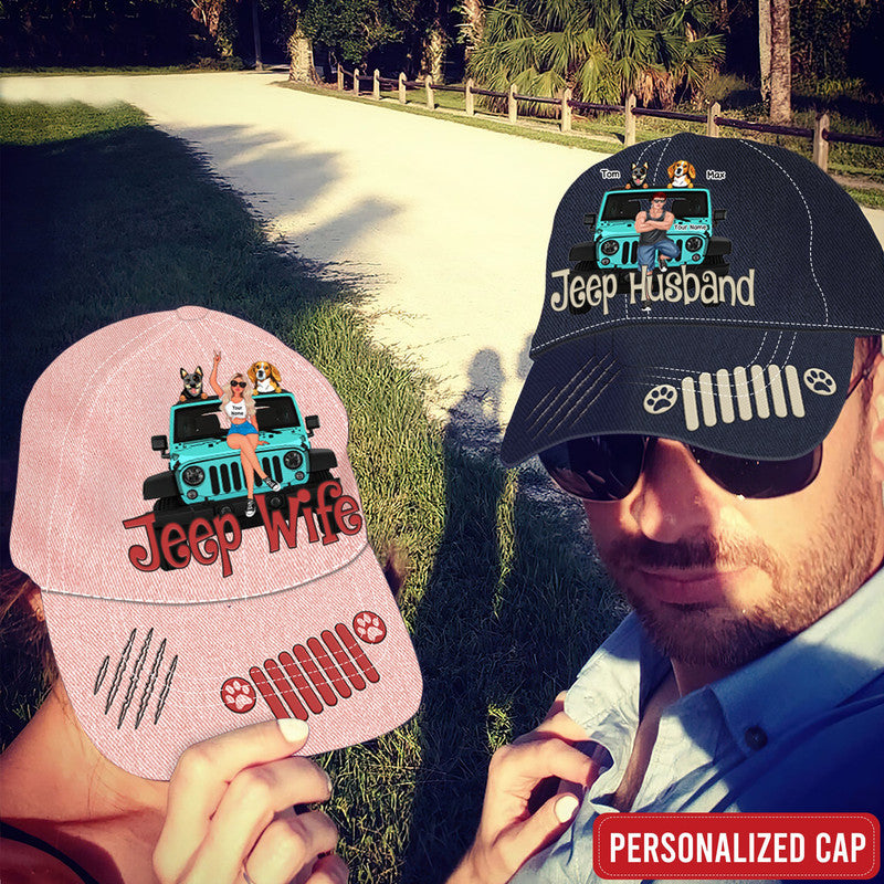 Personalized Jeep Couple Cap Husband and Wife CTM Classic Cap Universal Fit Custom - Printyourwear