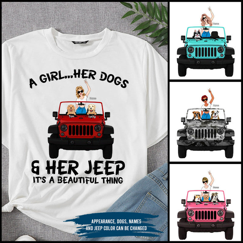 Custom Jeep Tee Shirts A Girl Her Dogs and Her Jeep CTM Custom - Printyourwear