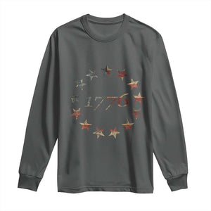 13 Star Flag Betsy Ross Distressed American Flag 1776 USA Long Sleeve Shirt 4th Of July TS11 Dark Heather Print Your Wear