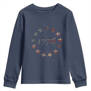 13 Star Flag Betsy Ross Distressed American Flag 1776 USA Youth Sweatshirt 4th Of July TS11 Navy Print Your Wear