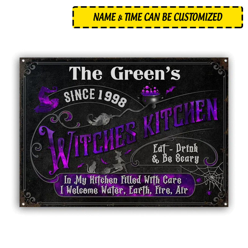 Halloween Personalized Metal Signs Witches Kitchen Welcome Water Earth Fire Air CTM One Size 24x18 inch (60.96x45.72 cm) Custom - Printyourwear
