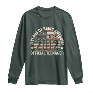 13th Birthday Long Sleeve Shirt Vintage 2012 Official Teenager 13 Years Of Being Awesome American Flag TS11 Dark Forest Green Print Your Wear