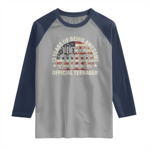 13th Birthday Raglan Shirt Vintage 2012 Official Teenager 13 Years Of Being Awesome American Flag TS11 Sport Gray Navy Print Your Wear