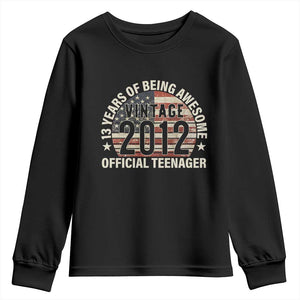 13th Birthday Youth Sweatshirt Vintage 2012 Official Teenager 13 Years Of Being Awesome American Flag TS11 Black Print Your Wear