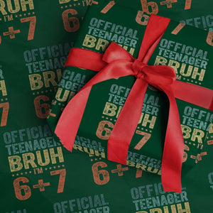 13th Birthday 67 Meme Wrapping Paper Roll Official Teenager Bruh I Am Six Seven Retro 13 Years Old TS11 Green Print Your Wear