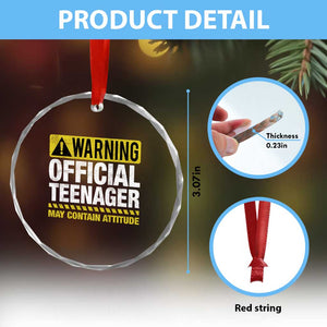 13th Birthday Crystal Glass Ornament Warning Official Teenager May Contain Attitude Funny 13 Years Old TS11 Print Your Wear