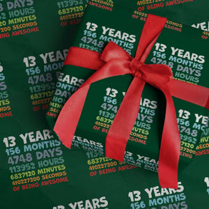 13th Birthday Wrapping Paper Roll 13 Year Old Bday Gifts Son Boy 13yr TS10 Green Print Your Wear