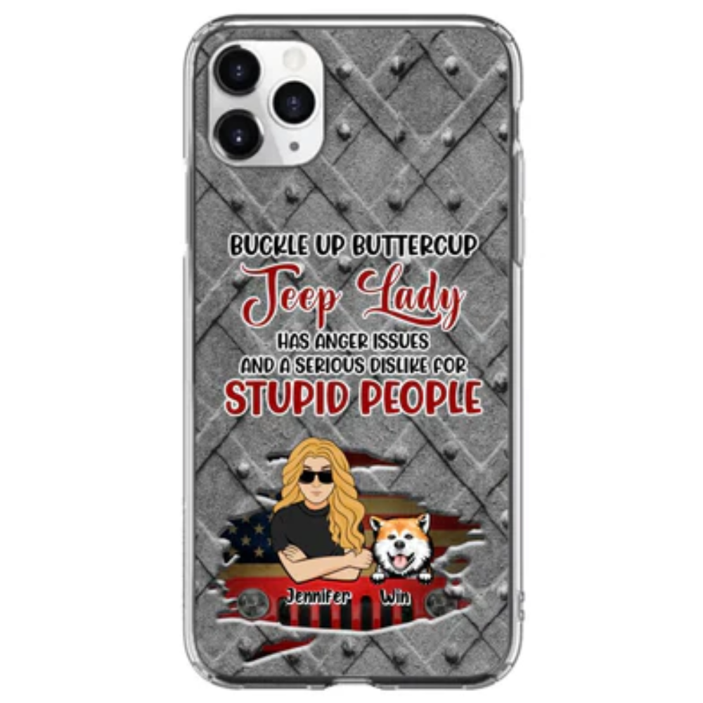 Personalized Jeep Off Road Dog Lady Phone Case Lady Has Anger Issues and A Serious Dislike Up to 4 Dogs Gift Idea For Dogs Lover CTM One Size Custom - Printyourwear
