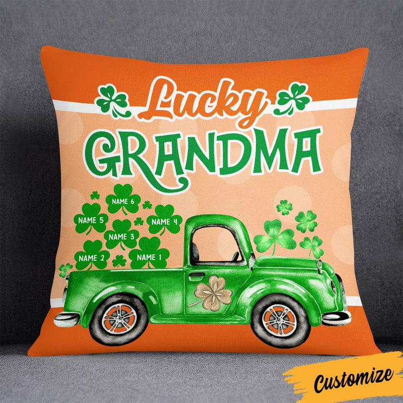 Personalized St Patricks Day Mom Grandma Pillow Lucky Grandma CTM One Size Custom - Printyourwear