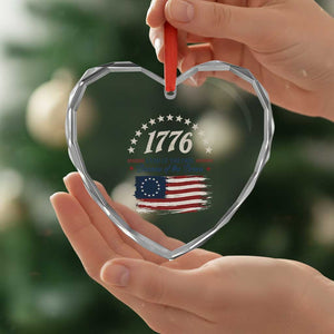 1776 Land of the Free Distressed Arch Graphic Heart Crystal Glass Ornament Vintage Betsy Ross American Flag Stars Retro Patriotic