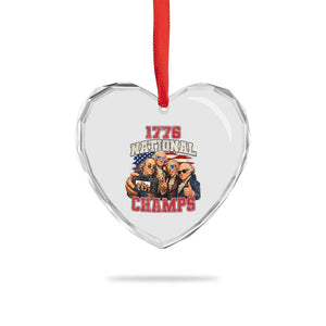 1776 National Champs Funny Founding Fathers Selfie Graphic Heart Crystal Glass Ornament George Washington and Ben Franklin Cool Sunglasses Patriotic