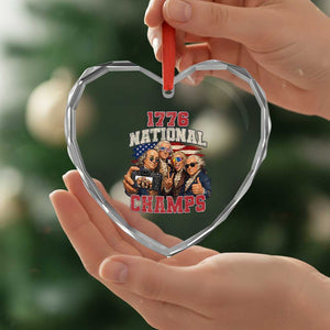 1776 National Champs Funny Founding Fathers Selfie Graphic Heart Crystal Glass Ornament George Washington and Ben Franklin Cool Sunglasses Patriotic
