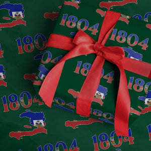 1804 Haiti Map and Flag Wrapping Paper Roll Haitian Heritage Pride Graphic TS02 Green Print Your Wear