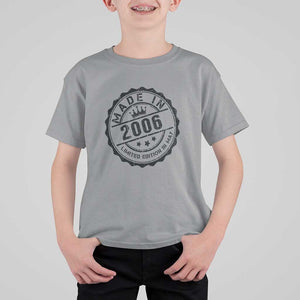 18th Birthday T Shirt For Kid Made In 2006 Limited Edition In May 18 Years Old Kid TS11 Sport Gray Print Your Wear