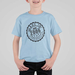 18th Birthday T Shirt For Kid Made In 2006 Limited Edition In May 18 Years Old Kid TS11 Light Blue Print Your Wear