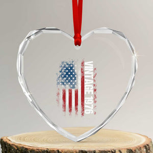 1976 Distressed American Flag Heart Crystal Glass Ornament Patriotic 50th Birthday Graphic TS02 Transparent Glass 3'' Heart Print Your Wear