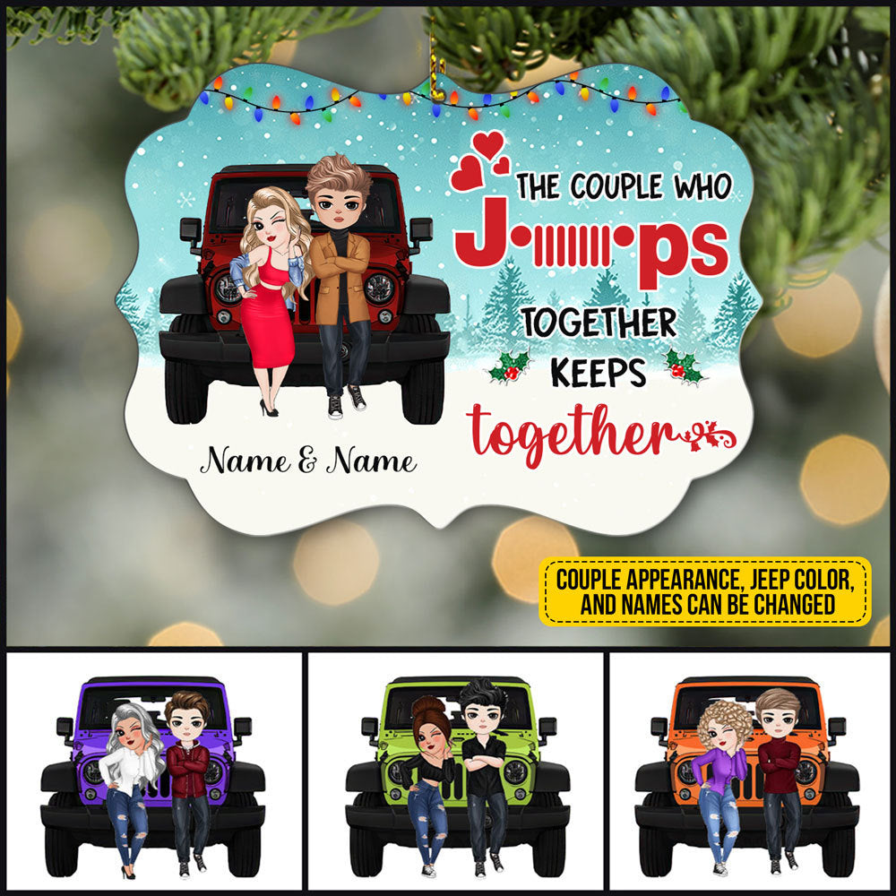 Personalized Jeep Christmas Ornaments The Couple Who Jeeps Together Keeps Together CTM Ornament Custom - Printyourwear