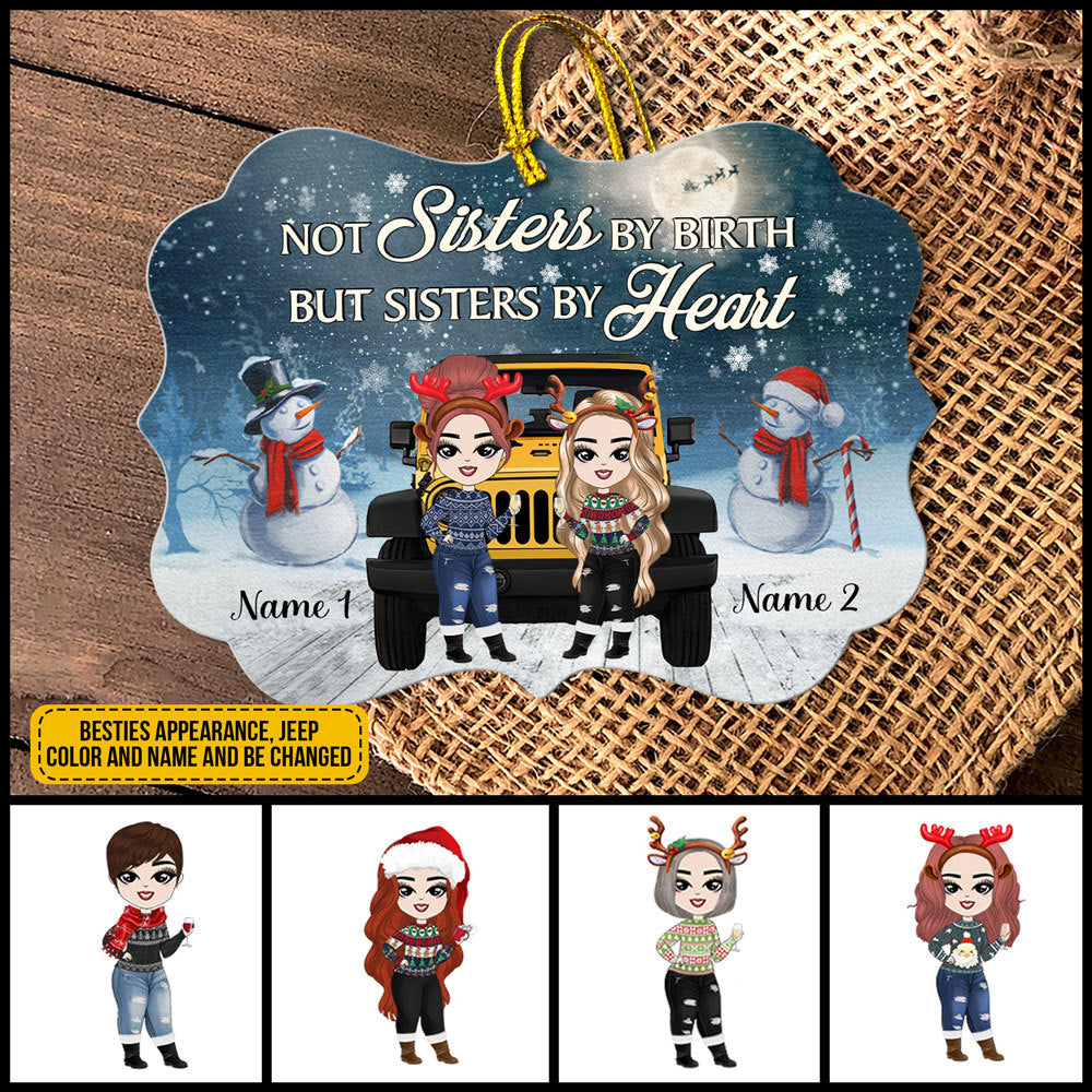 Personalized Jeep Christmas Ornaments Jeep Not Sisters By Birth But Sisters By Heart CTM Ornament Custom - Printyourwear