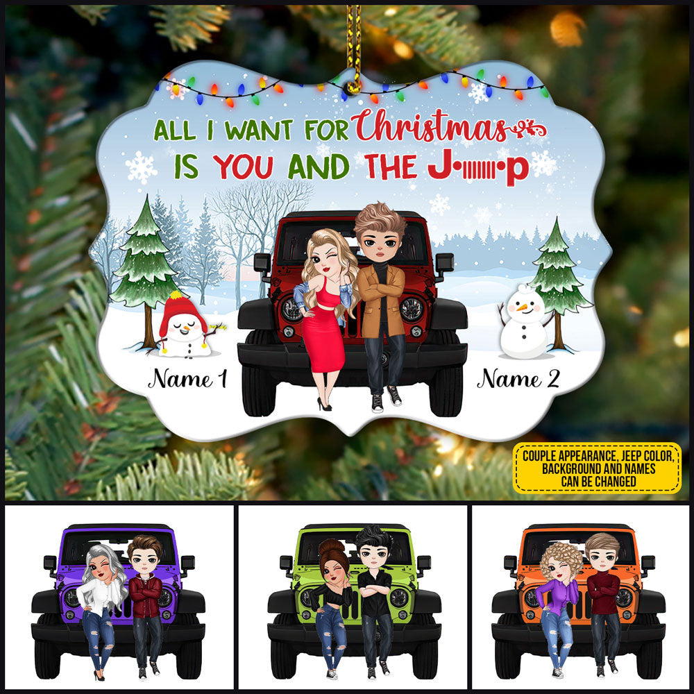 Personalized Jeep Christmas Ornaments All I Want For Is You and The Jeep 2 CTM Ornament Custom - Printyourwear