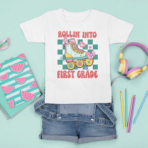 1st Grade T Shirt For Kid Rolling Into First Grade Roller Skate Back To School Girls TS02 Printyourwear
