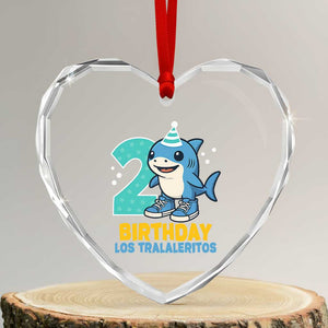 2 Years Old Birthday Brainrot Heart Crystal Glass Ornament Funny Tralalero Tralala Los Tralaleritos Meme Shark TS10 Transparent Glass 3'' Heart Print Your Wear