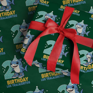 2 Years Old Birthday Brainrot Wrapping Paper Roll Funny Tralalero Tralala Los Tralaleritos Meme Shark TS10 Green Print Your Wear