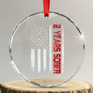 2 Years Sober Crystal Glass Ornament 2 Years Sobriety Anniversary Vintage American Flag TS11 Transparent Glass 3'' Circle Print Your Wear