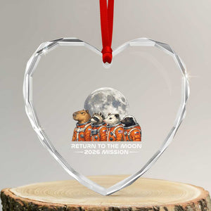 2026 Mission Lunar Orbit Animal Crew Heart Crystal Glass Ornament Funny Capybara Raccoon Opossum Skunk Astronauts TS02 Transparent Glass 3'' Heart Print Your Wear