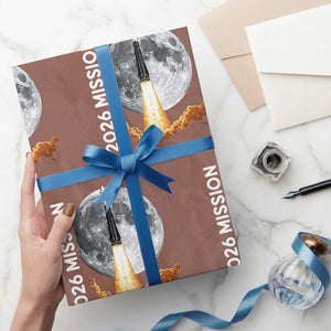 2026 Return to the Moon Mission Wrapping Paper Roll Realistic Rocket Launch Lunar Graphic Space Exploration TS02 Mocha Print Your Wear