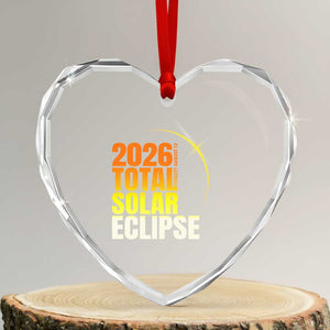 2026 Total Solar Eclipse August 12 Heart Crystal Glass Ornament Totality Modern Space Graphic TS02 Transparent Glass 3'' Heart Print Your Wear