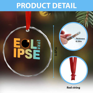 2026 Total Solar Eclipse Retro Typography Crystal Glass Ornament August 12 Totality Astronomy Gift